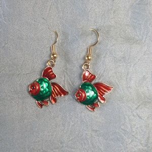 Elegant Red and Green Fish Earrings